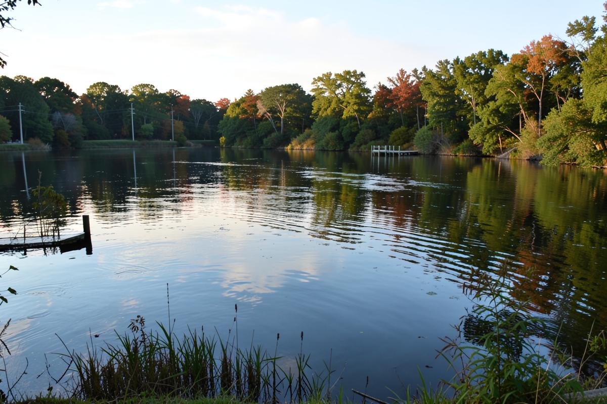 Calm river and tree-lined shoreline at Mays Landing, New Jersey